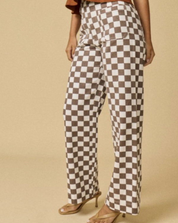 Demi Checkered Bottoms in CINNAMON