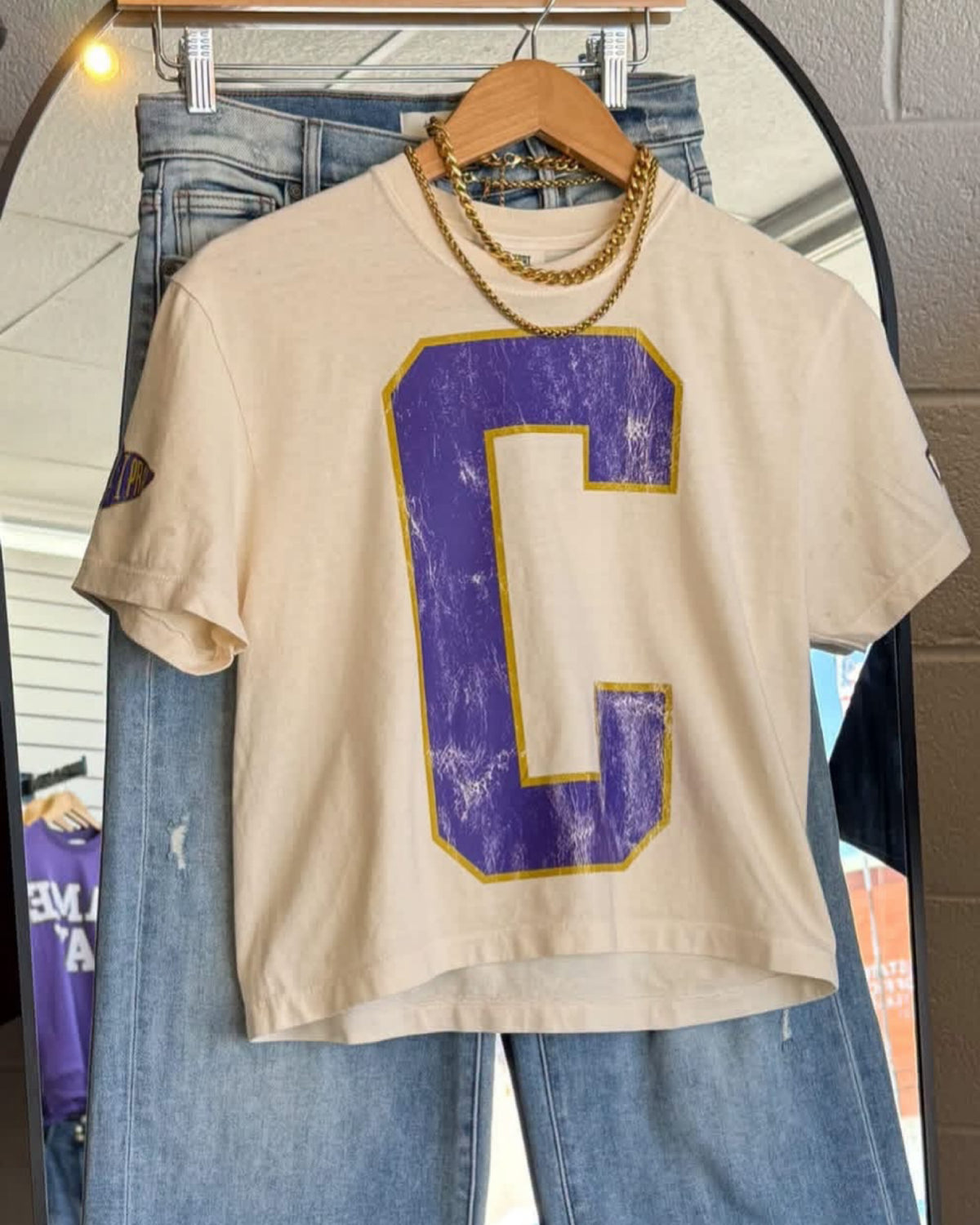 Team tee. semi- cropped Boxy Style C Cranes (C - front, outlined in Gold