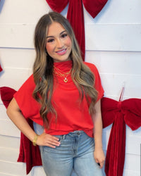 Sweet as Fall Short Sleeve Mock Neck in RED