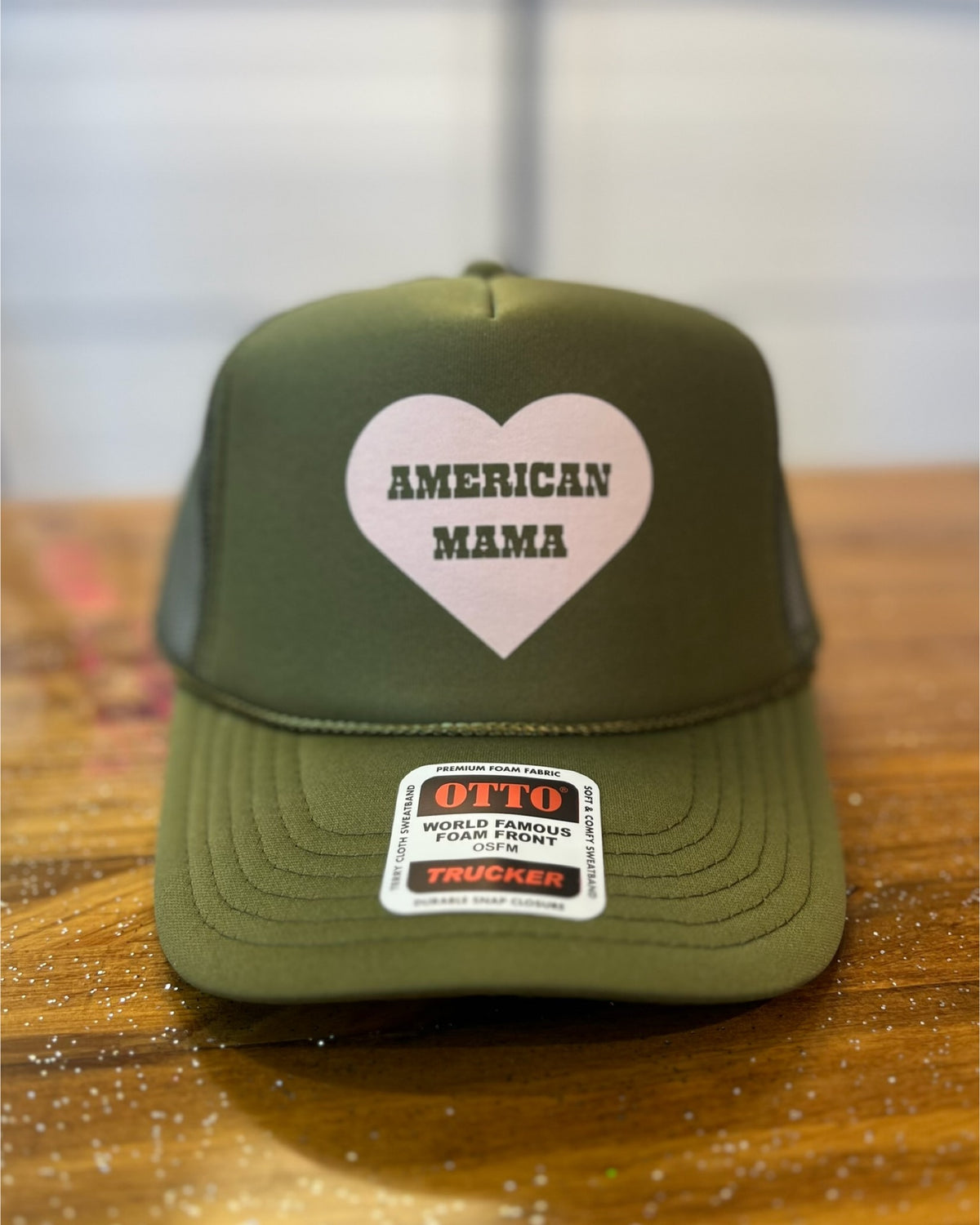 American Mama Pink/olive Trucker Hat