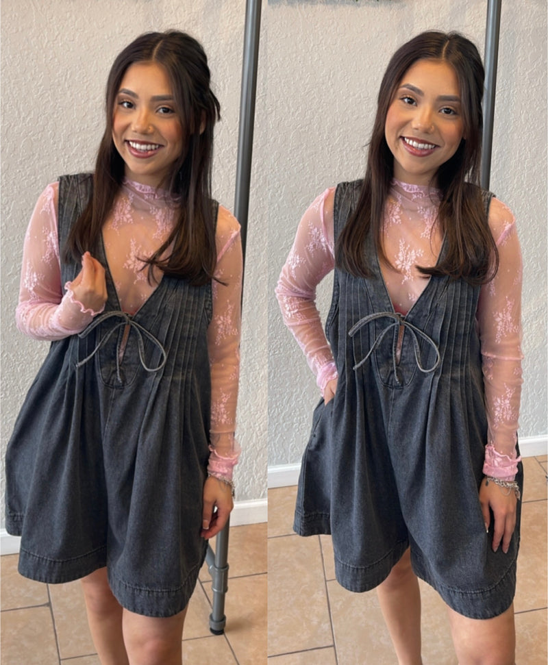 Country Concert Denim Romper In Black