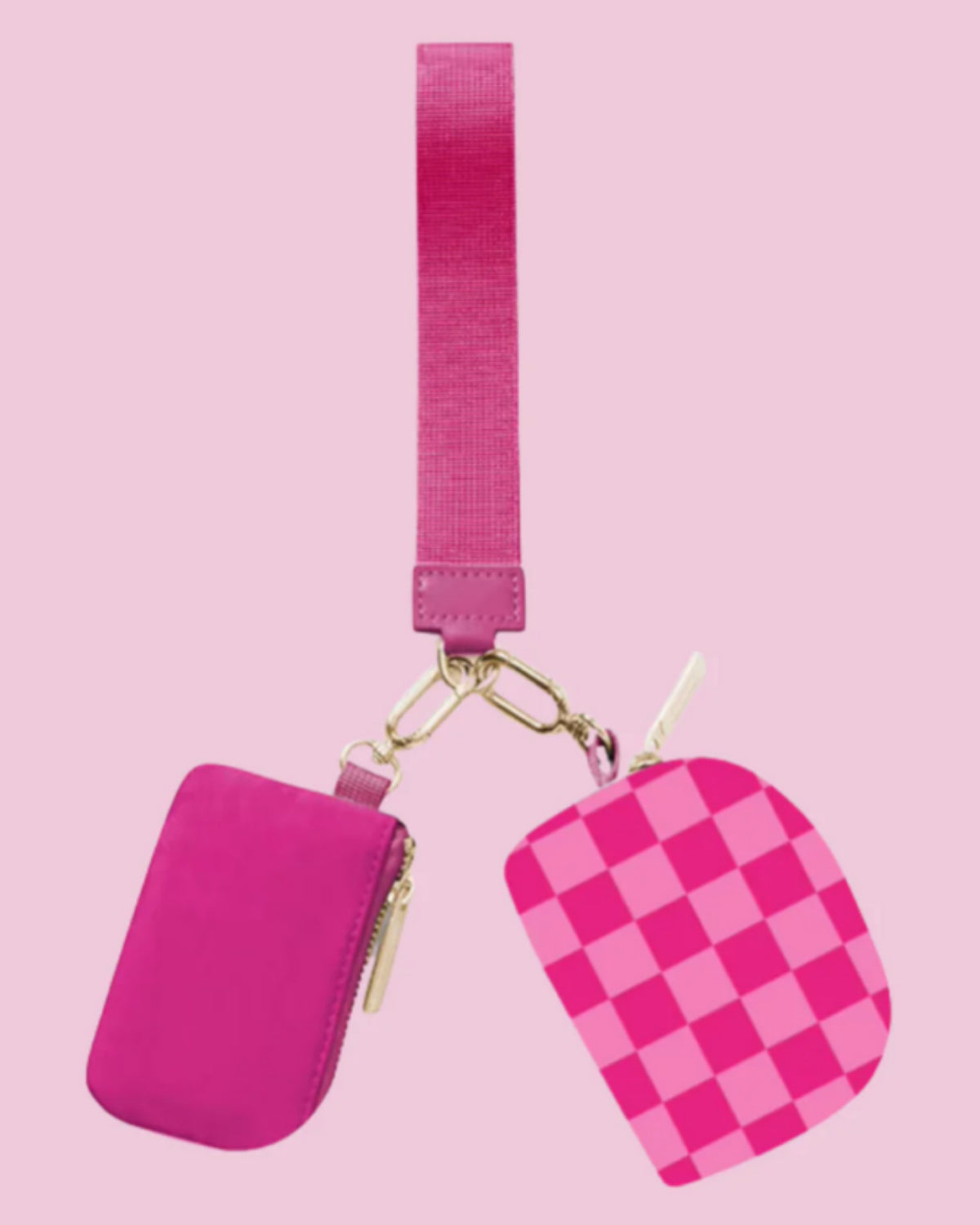 Double Pouch Wristlet PINK checkered
