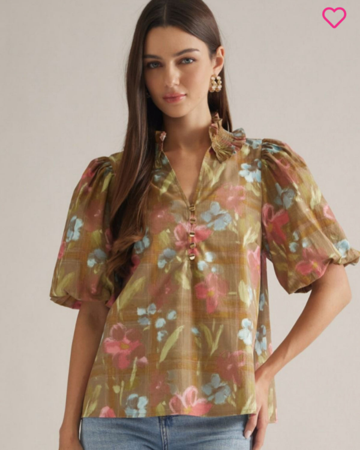 Olive Fall Floral Blouse