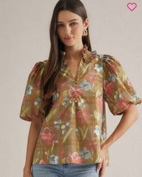 Olive Fall Floral Blouse