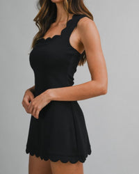 Skuba Scallop Elevated Atleisure Romper Dress in BLACK