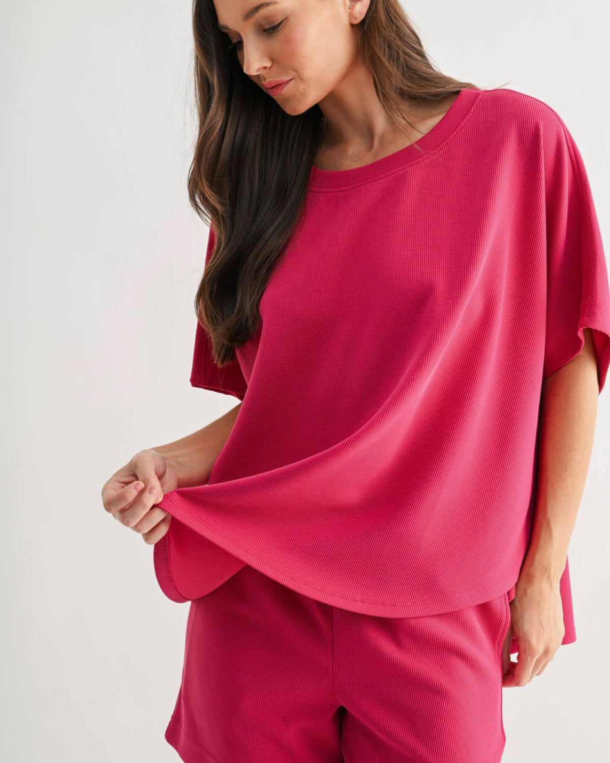 Luxe Sand Ribbed Lounge Set in PLUM PINK