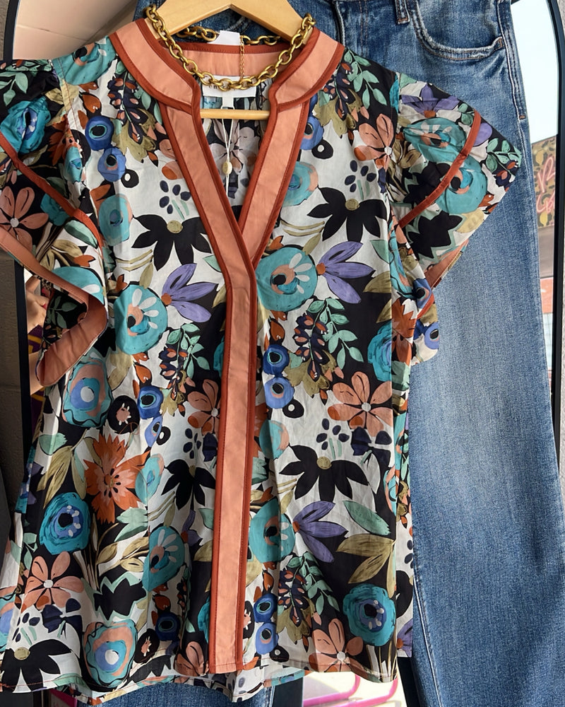 Festival Multi Floral Blouse in Cinnamon