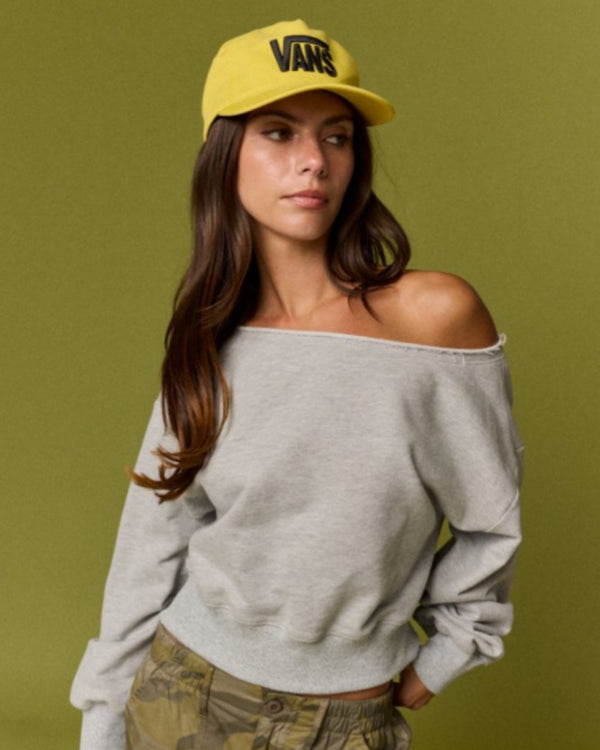 Alina Off Shoulder Cropped Sweatshirt in Heather Grey