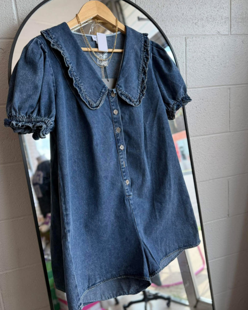 Rush the Field Game Day Denim Romper