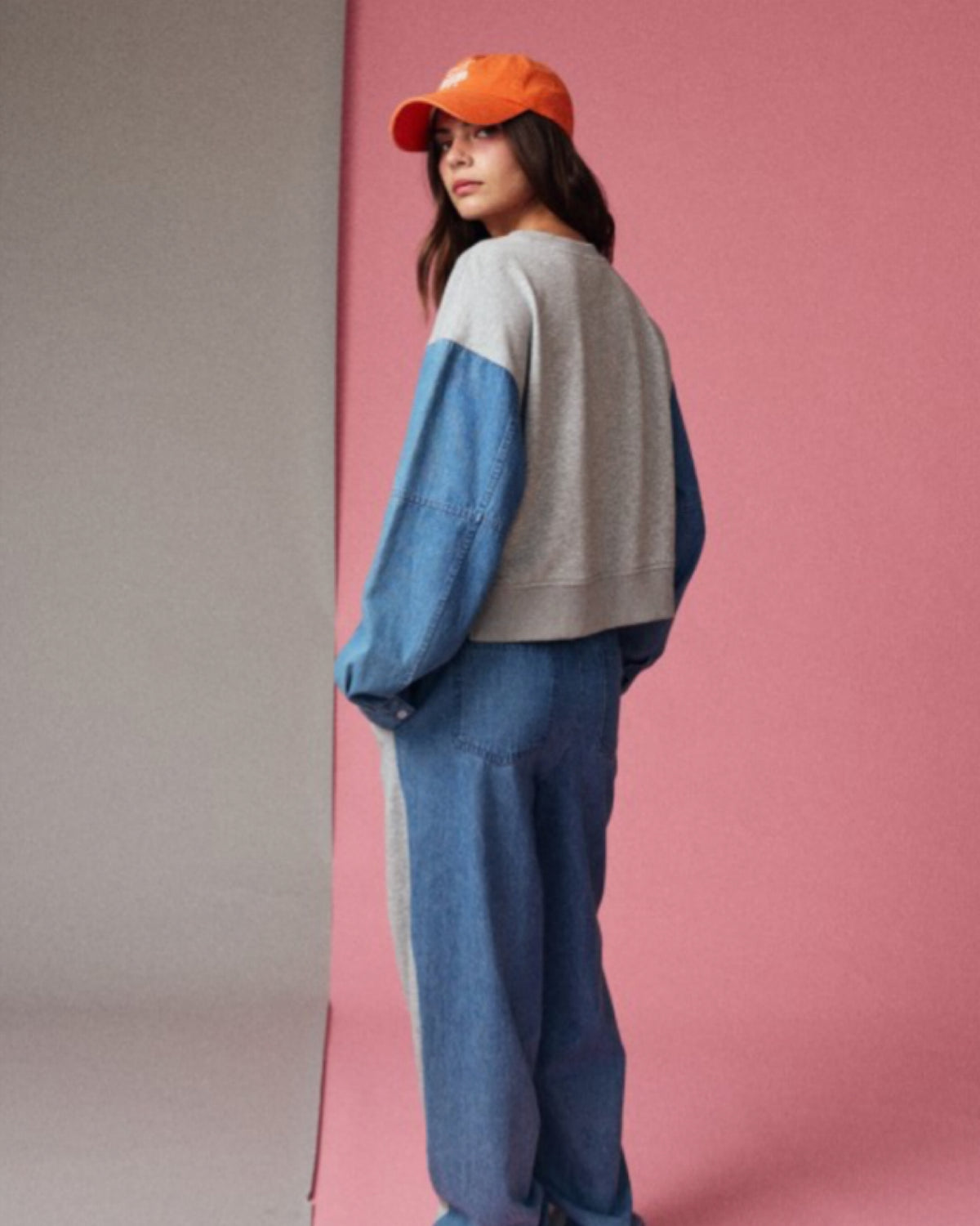 Color Block Relaxed Fit Denim Pants Set