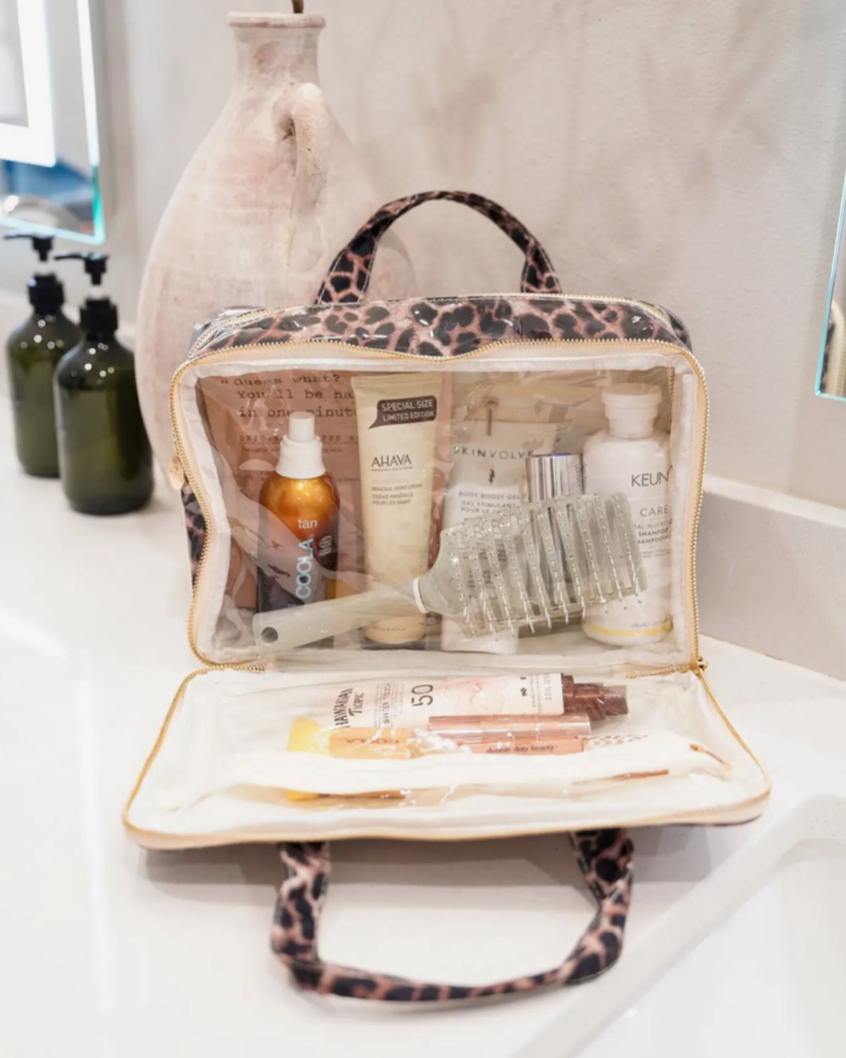 Leopard Clear Coat Toiletry Case