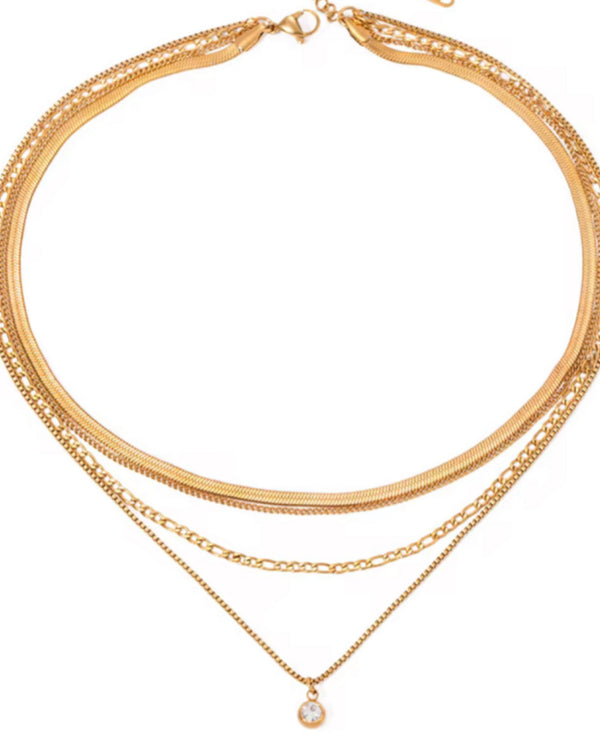 Lux Square Zirconia Pendant Multi Layer Chain