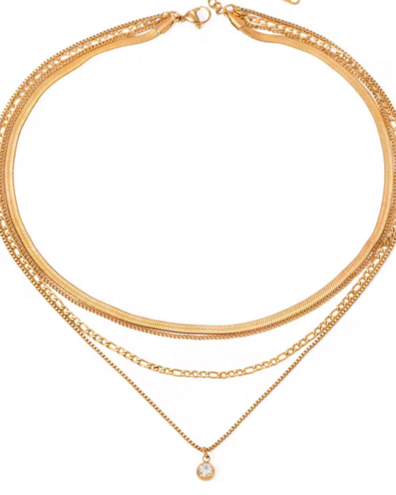 Lux Square Zirconia Pendant Multi Layer Chain