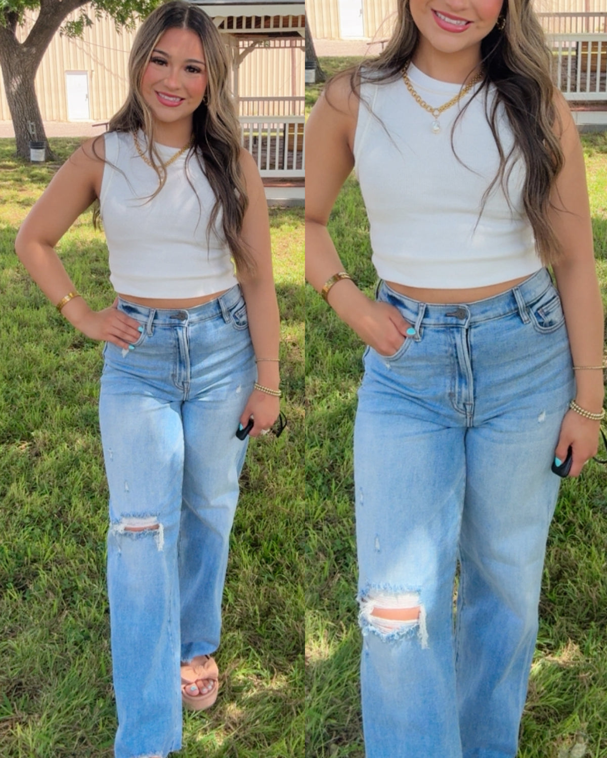 Light Wash Distressed Stretch Dad Jean