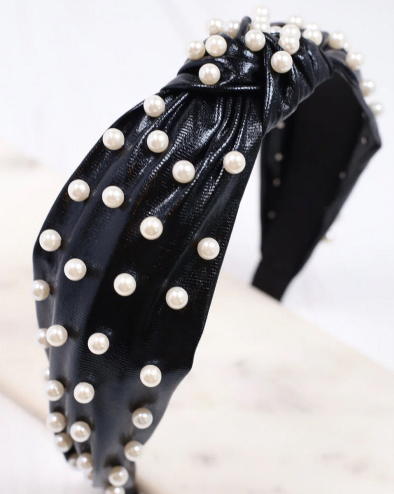 Abbie Pearl Studded Headband in Black