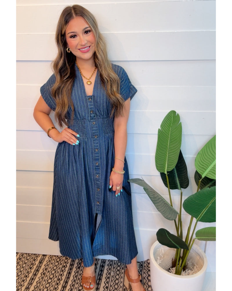 Weekly Meeting Denim Stripe Dress