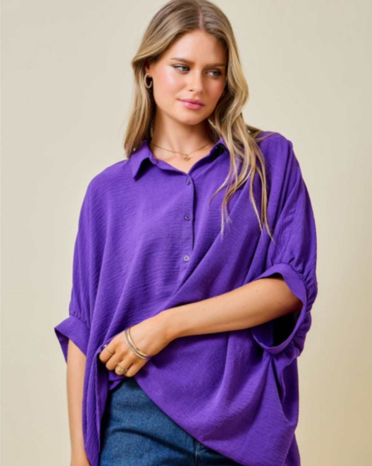 Tailgate Button Down Blouse in PURPLE