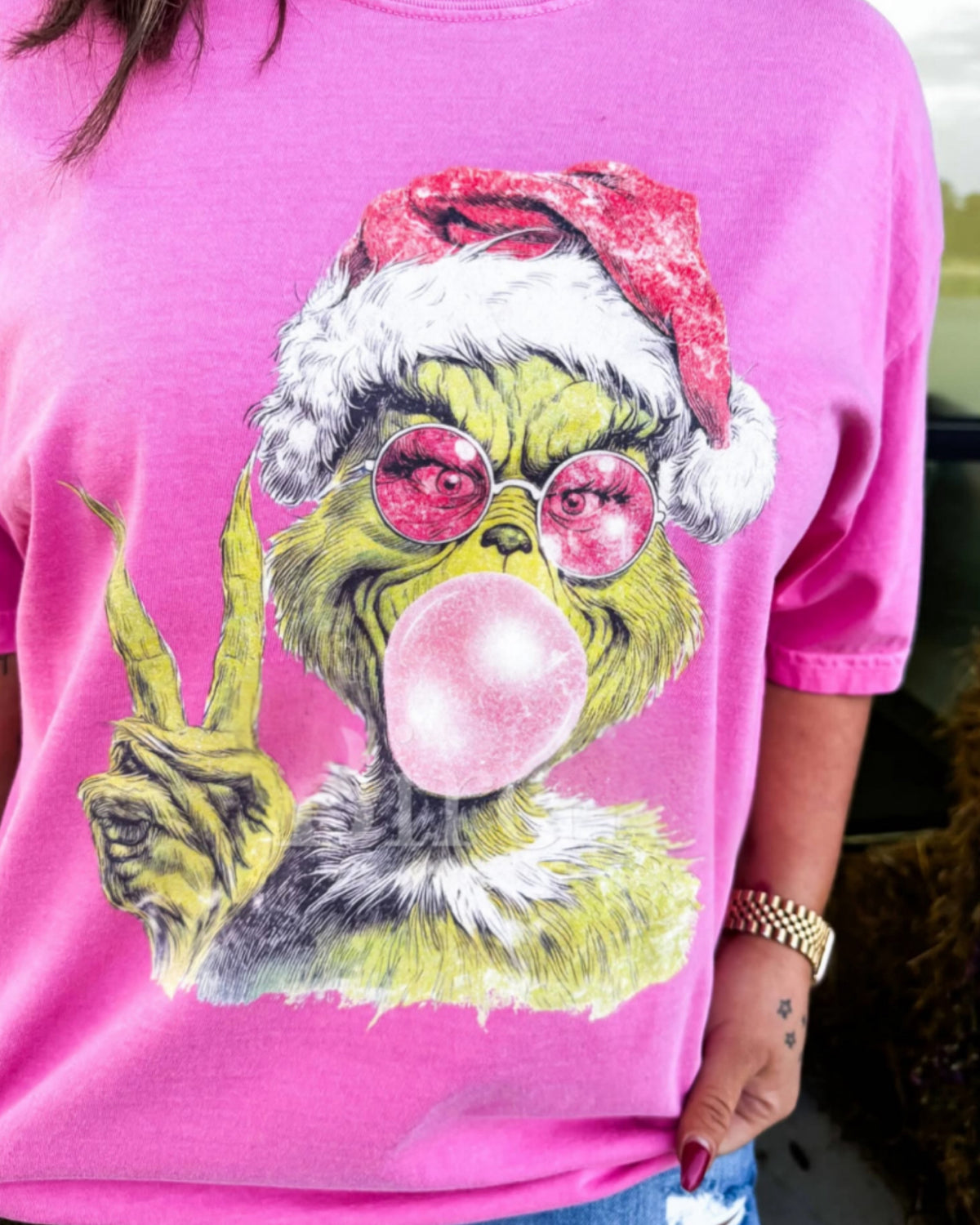 You're a mean one Pink Bubble Graphic tee