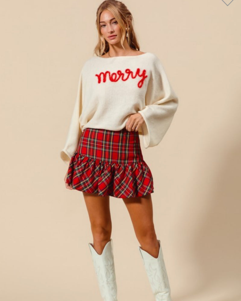 Checkered Plaid Mini Balloon Skirt