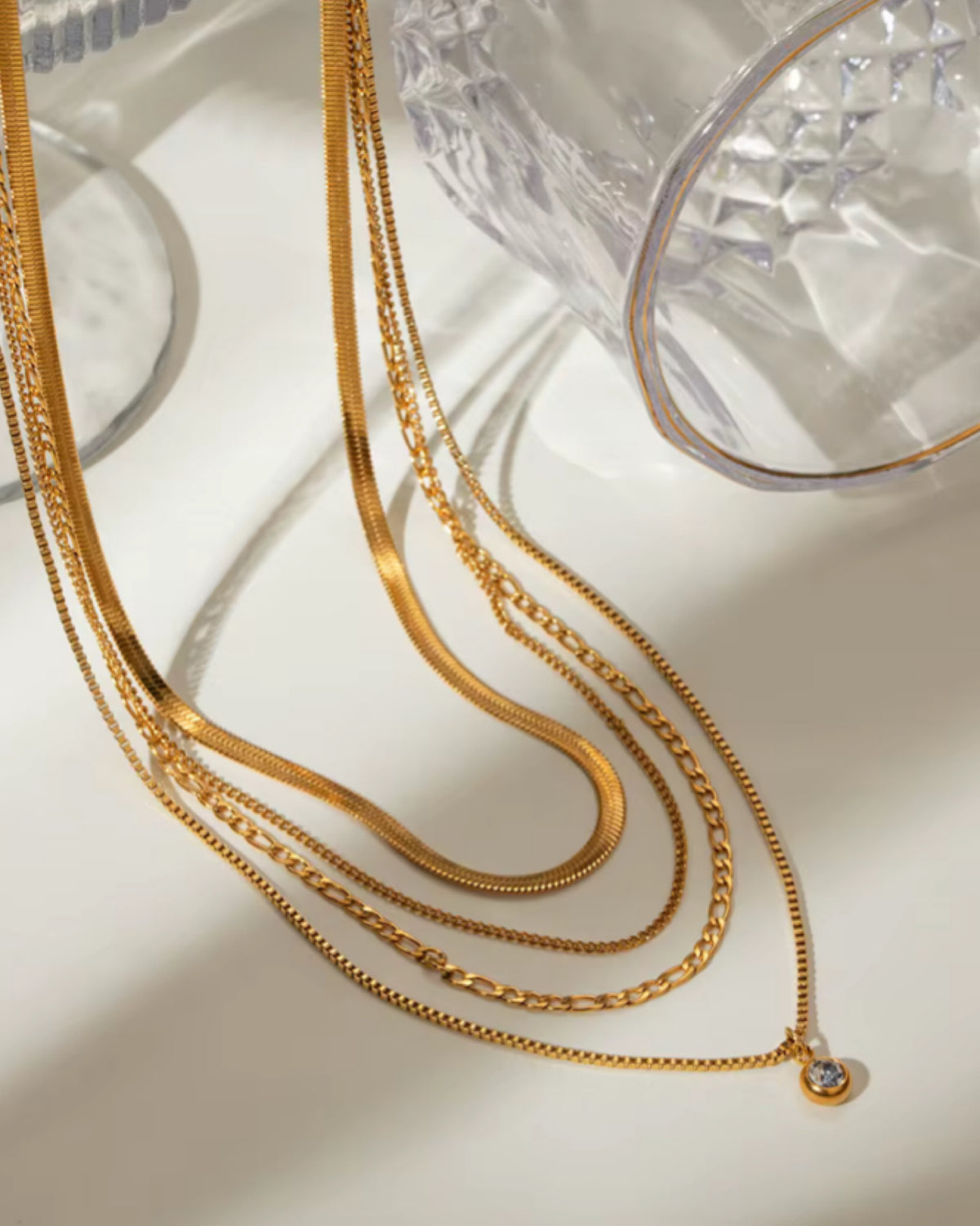 Lux Square Zirconia Pendant Multi Layer Chain