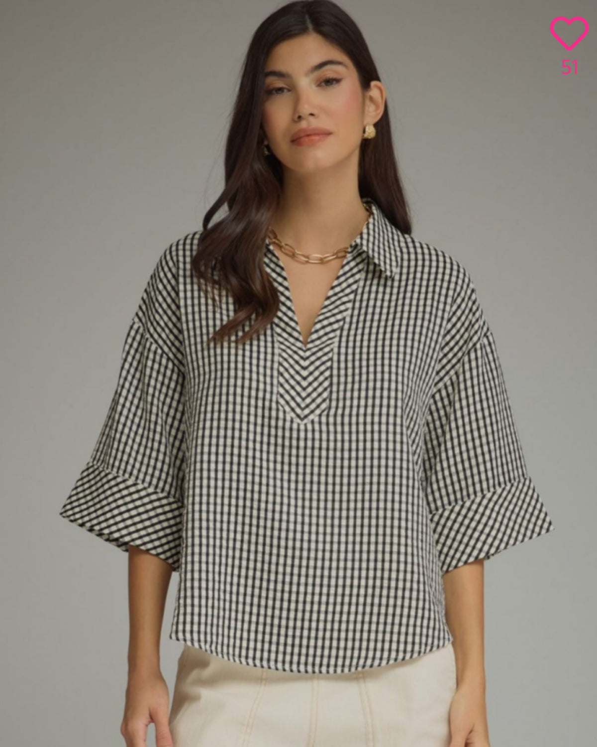 BLK Giingham 3/4 sleeve