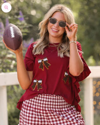 Sideline Sparkle Ruffle Top in Maroon