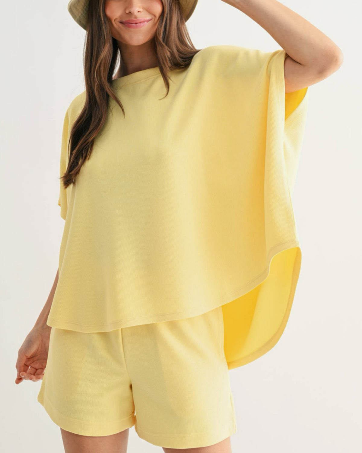 Luxe Sand Ribbed Lounge Set in YELLOW GLOW