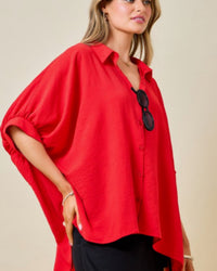 Tailgate Button Down Blouse in RED