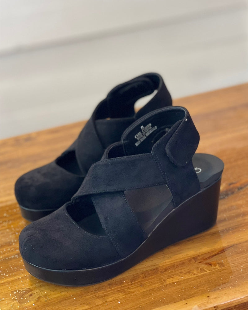 Lady Black Faux Suede Wedges by Corky’s