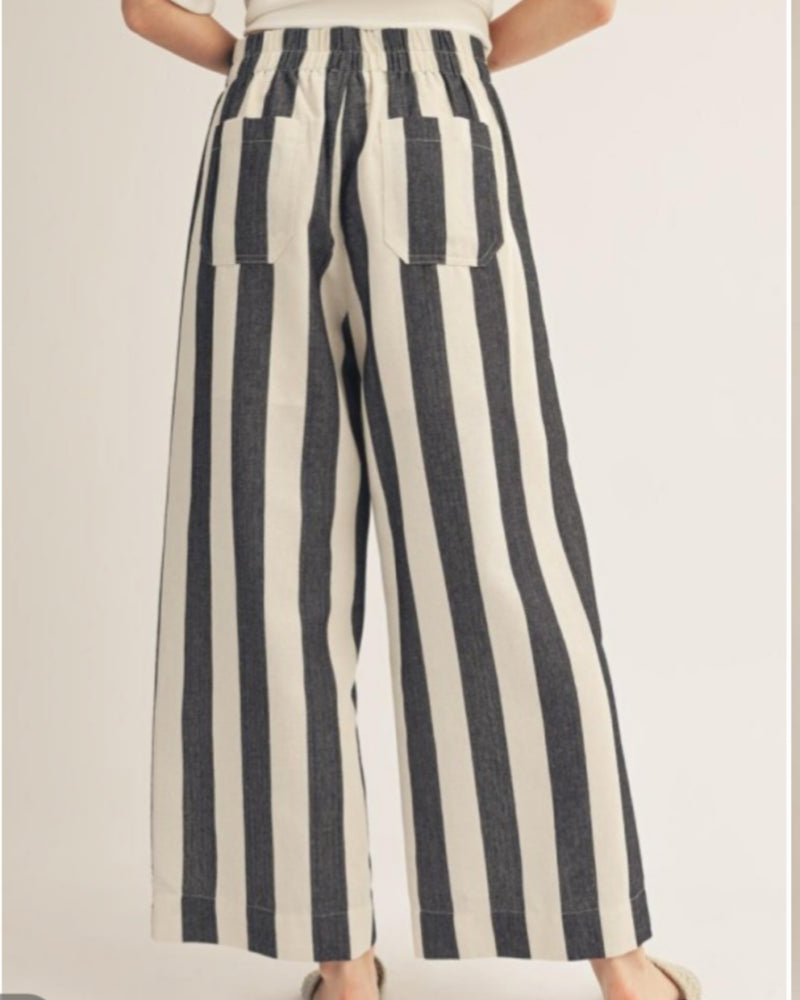 Wide Leg Bold Stripe Pants in Black