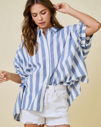 Button Down in Stripes Top in NAVY