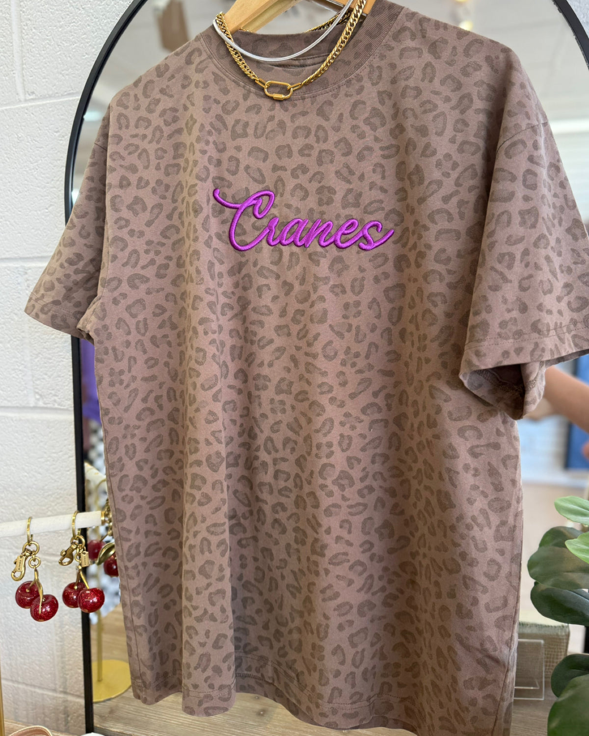 embroidered tees- CRANES/ Leopard