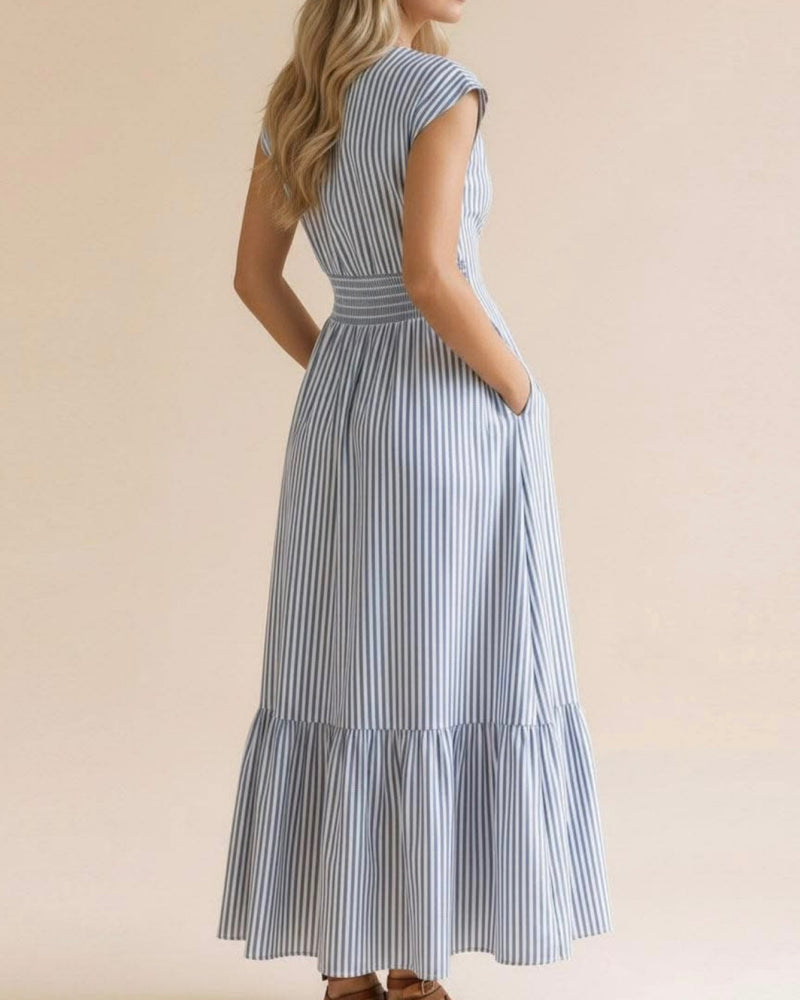 Marina Stripped Smocked Maxi Dress