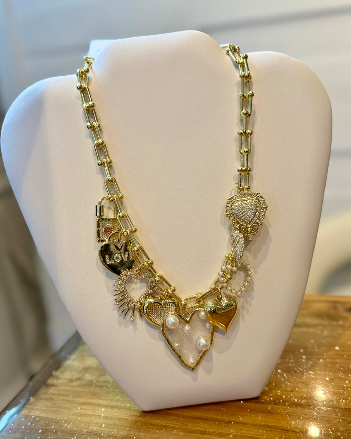 Lock Heart Multi Charms Chunky Necklace