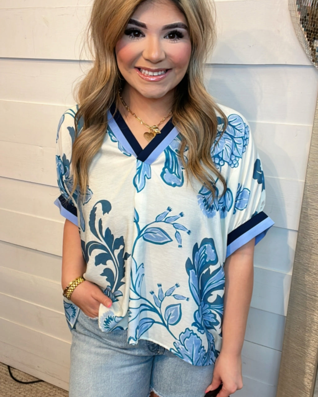 Sweet Escape Blue Floral Blouse