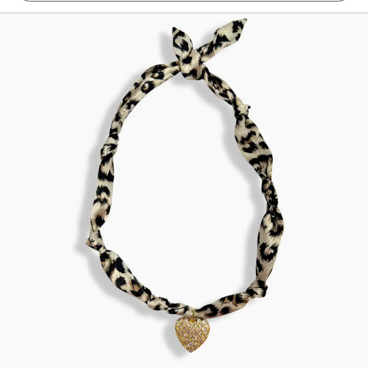 Scarf Bandana Charm Necklace- Leopard Heart