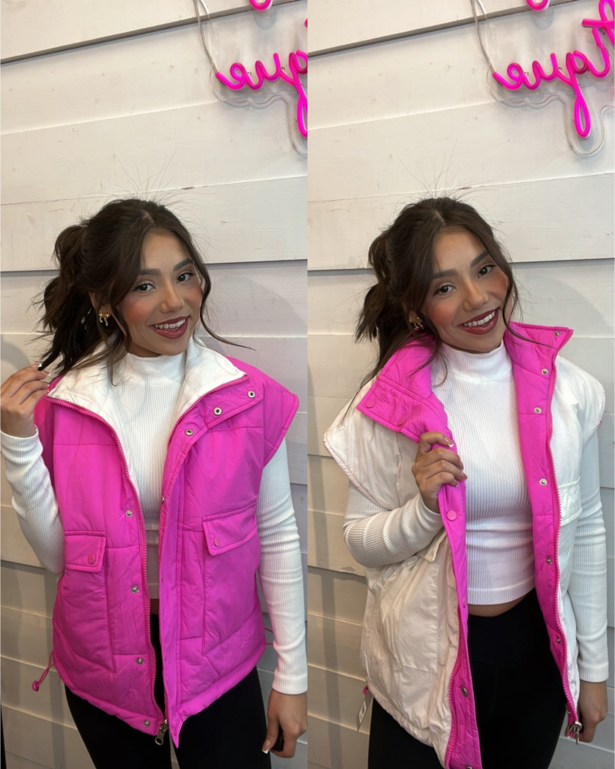 Maddox Reversible Pink/Ivory Puffer