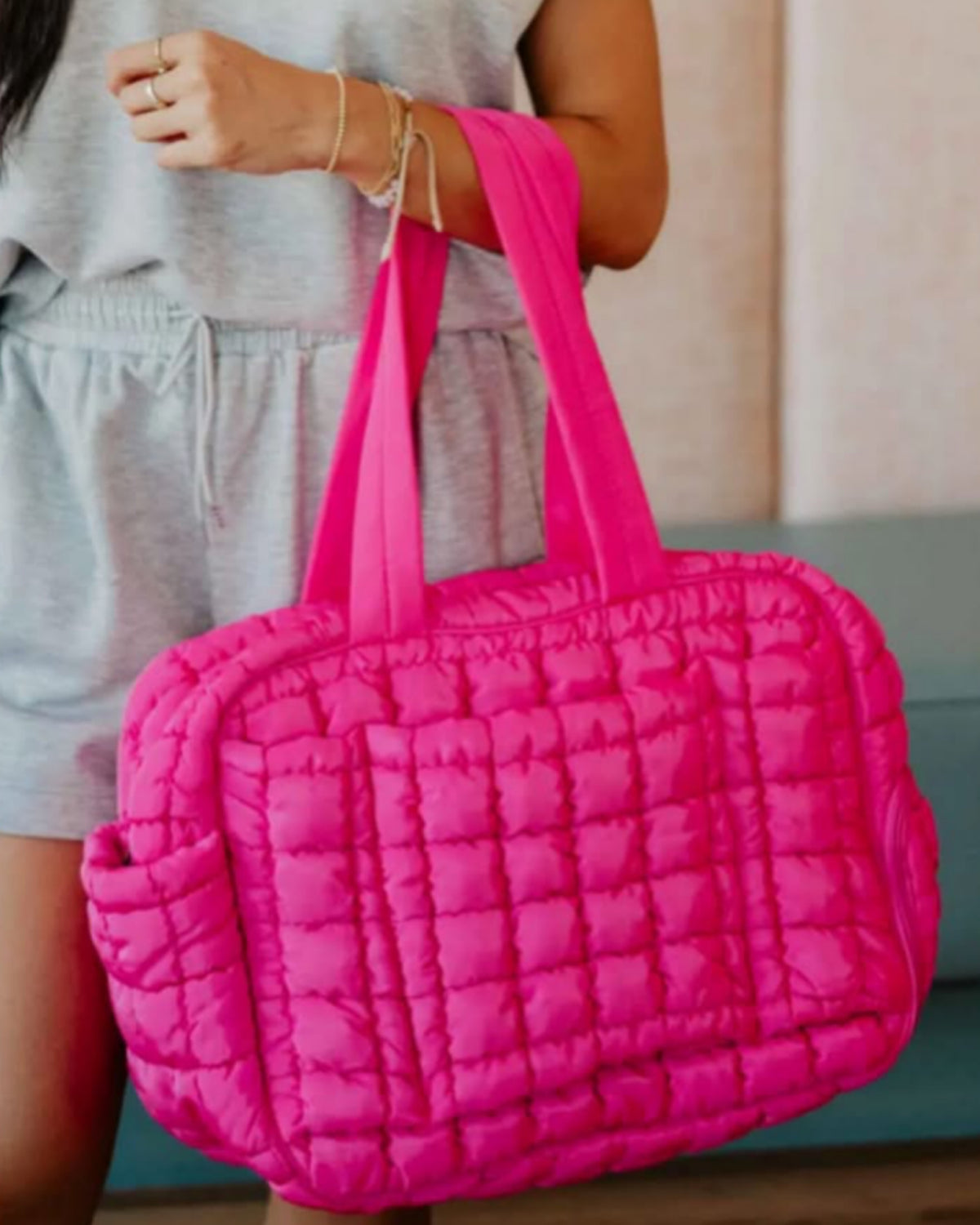 Hot Pink Quilted Duffel Weekender
