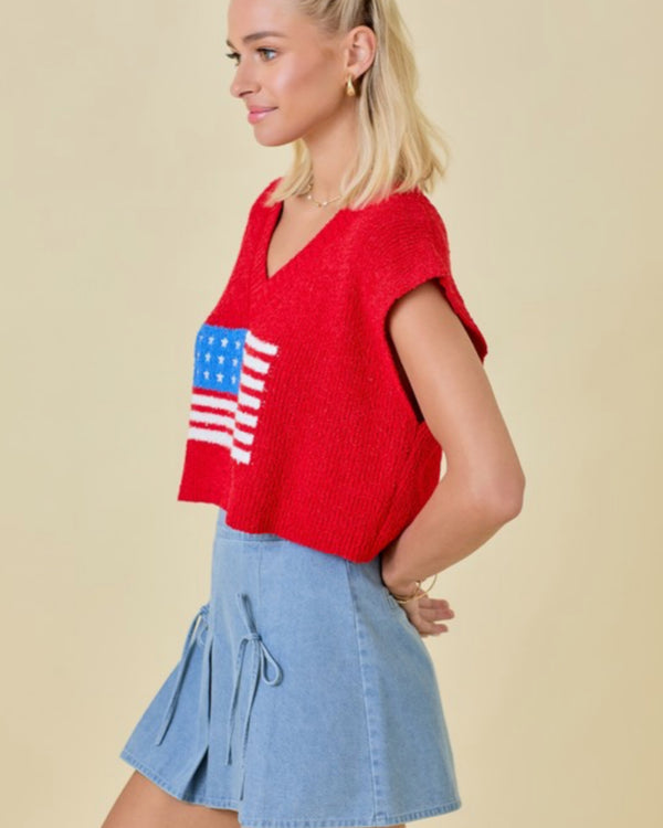 Americana Flag Fuzzy Vest