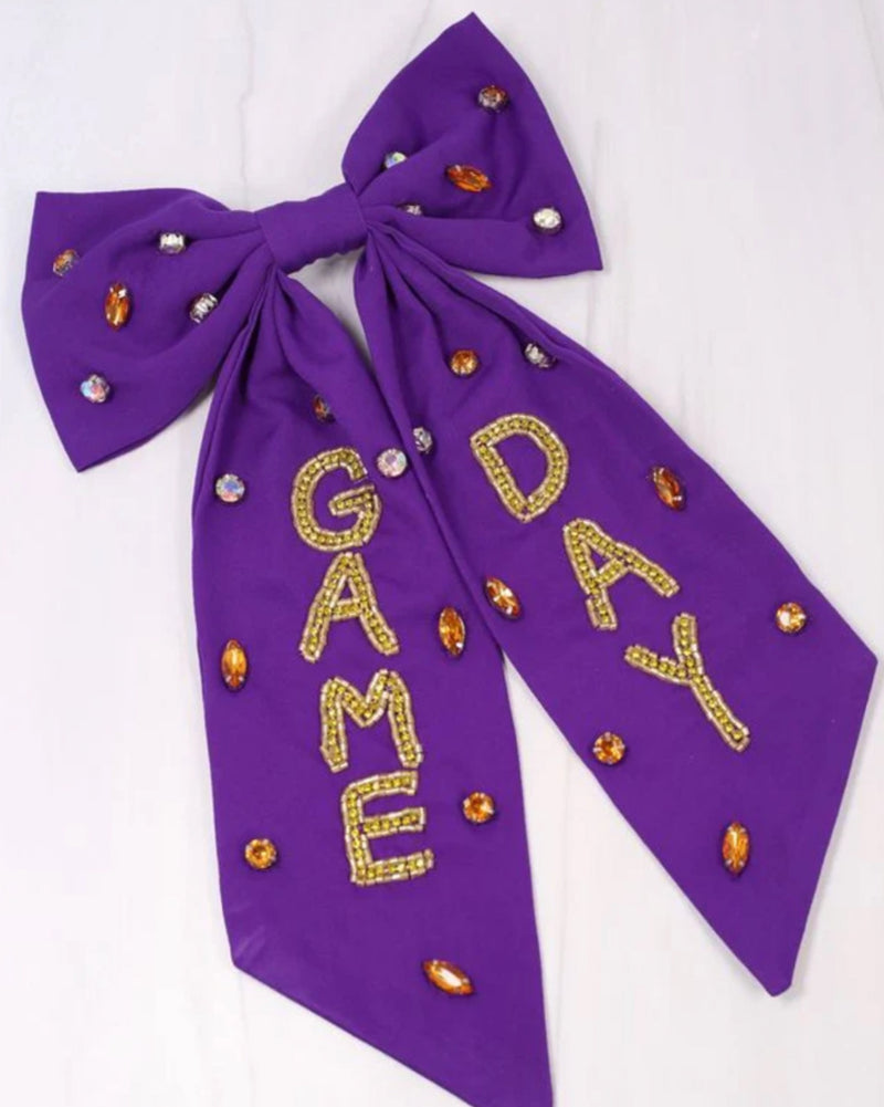 GAME DAY Embellished Hair Bow Purple/Gold