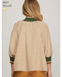 Patio Cider & Crip Fall Days Blouse in Taupe