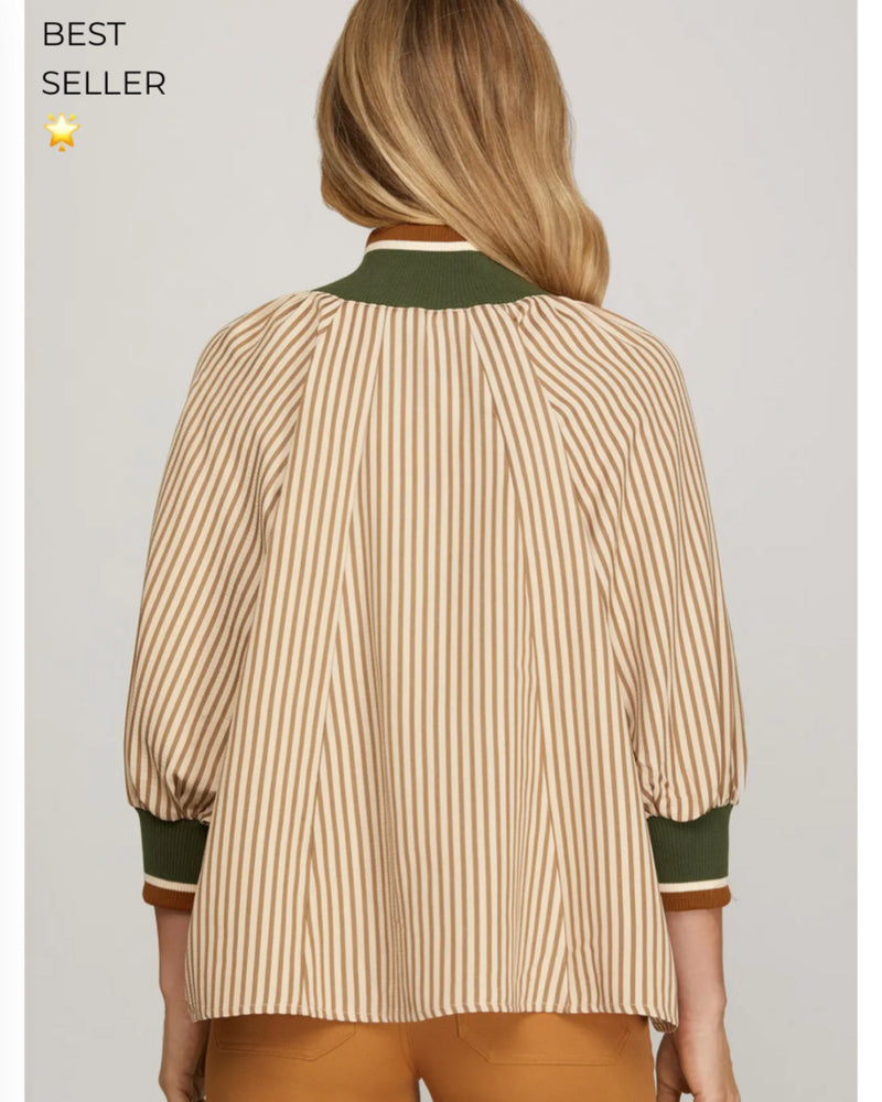 Patio Cider & Crip Fall Days Blouse in Taupe