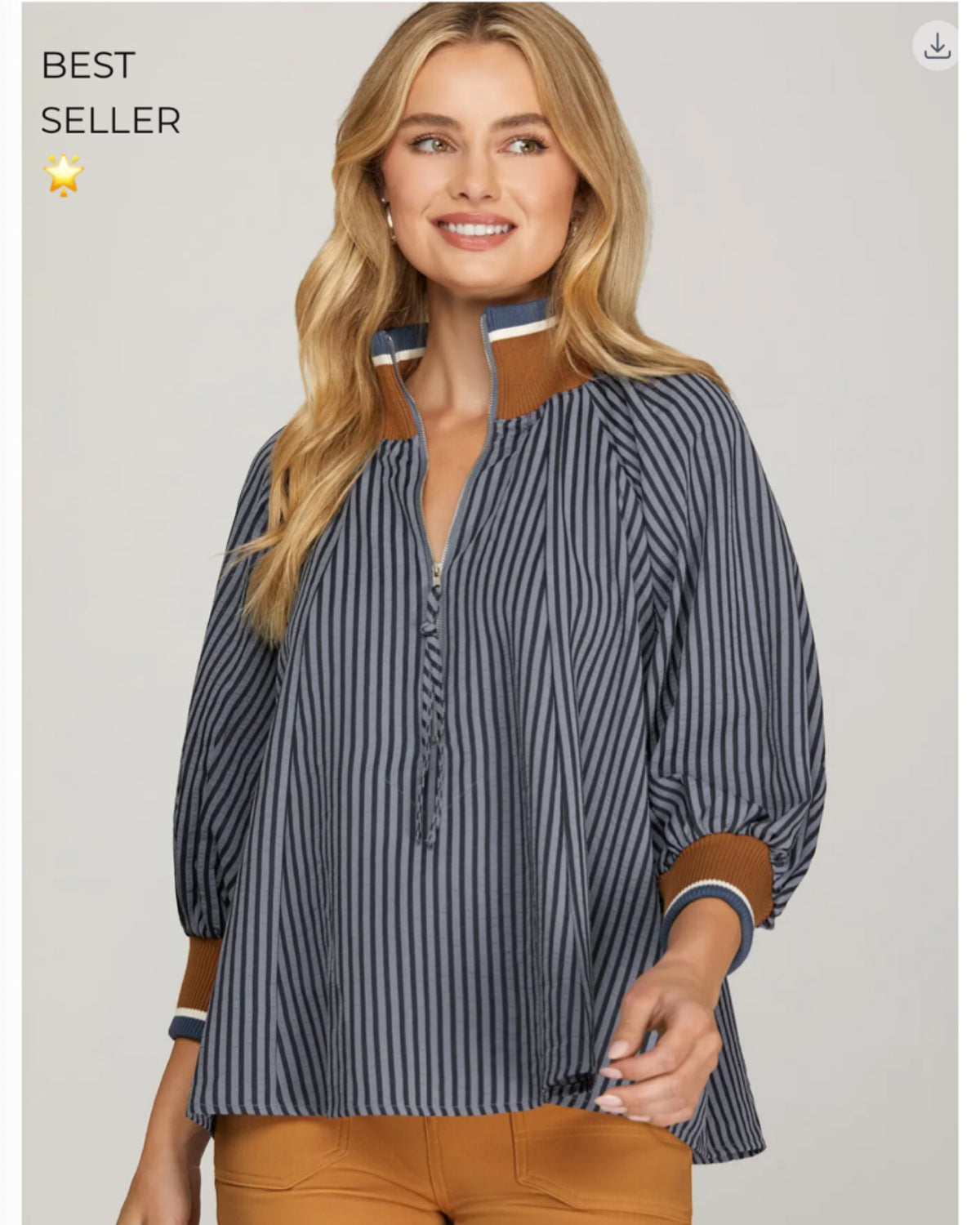 Patio Cider & Crip Fall Days Blouse in Navy