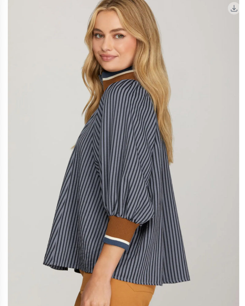 Patio Cider & Crip Fall Days Blouse in Navy