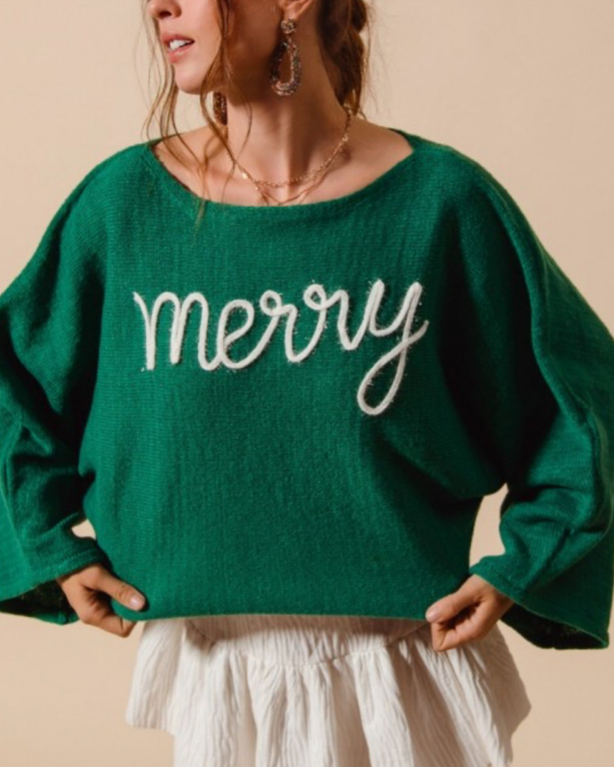 Merry Tinsel Lettering Sweater Top