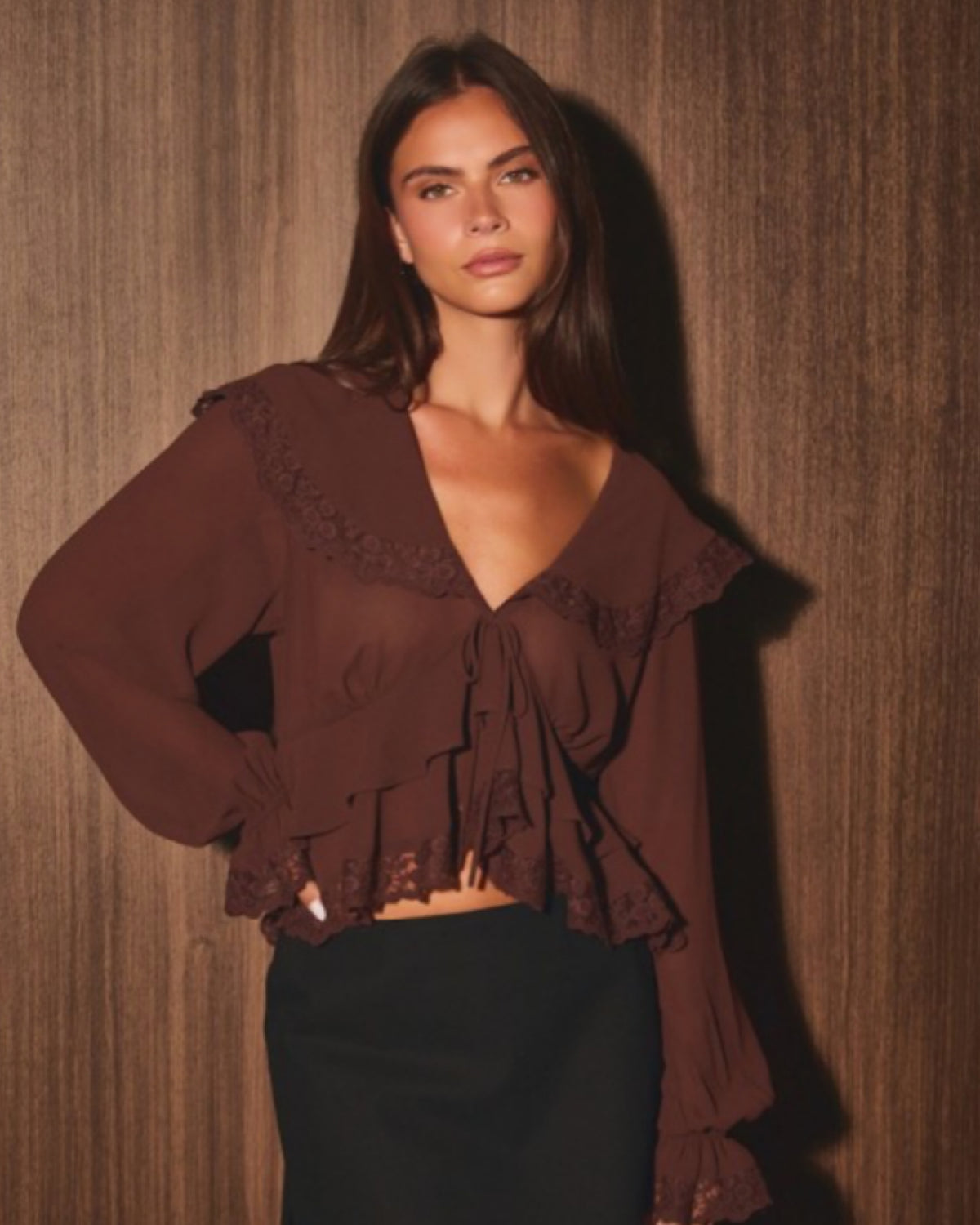 Espresso Date Ruffle top