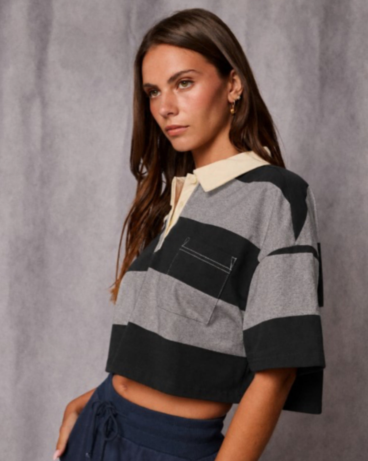 Cropped Rugby Stripped Polo