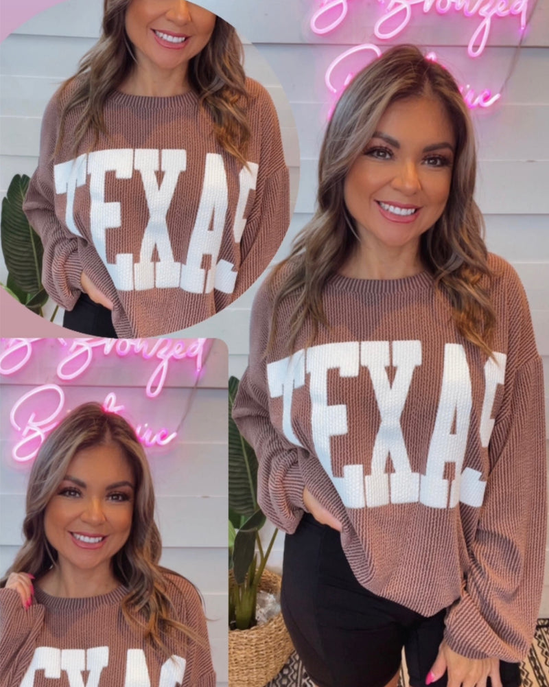 She’s like TEXAS sweatshirt in Coffee