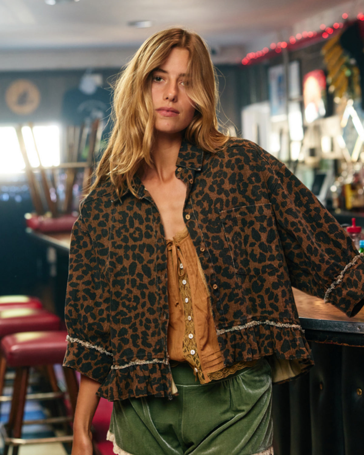 Ruffled Leopard Hemline Top