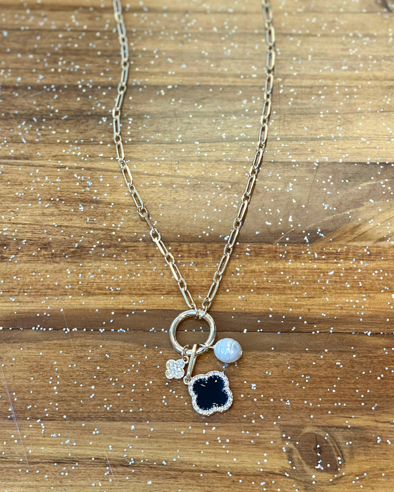 La Fluer Necklace & Charms in Black